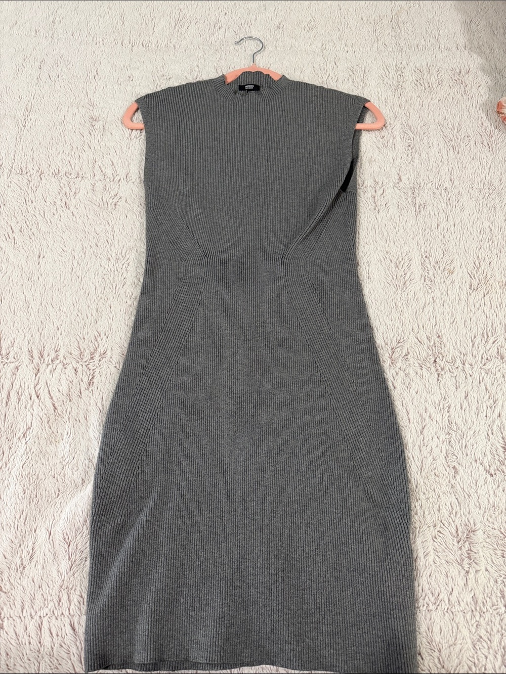 Express Gray Ribbed Sleeveless Midi Dress